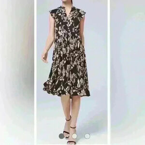 White House Black Market Floral Print Pleated Soft Midi Dress Size 14 NWT